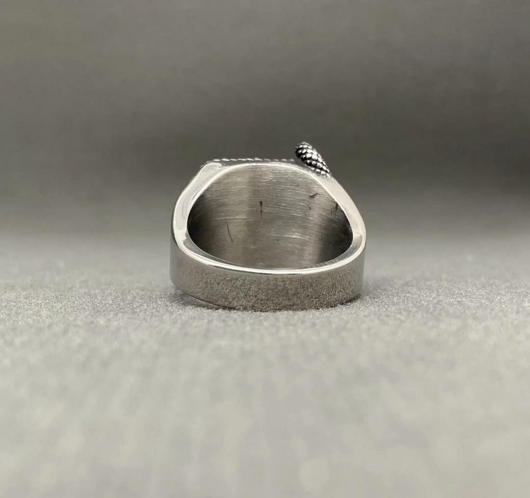 Men's Stainless and Obsidian Snake Ring-Size 9