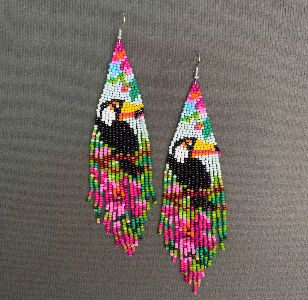 Toucan Seed Bead Dangle Earrings