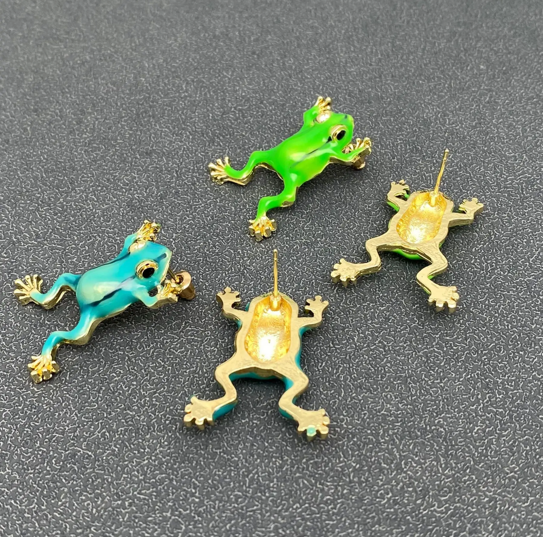 Tree Frog Enamel and 18k Gold Plated Earrings-Lime