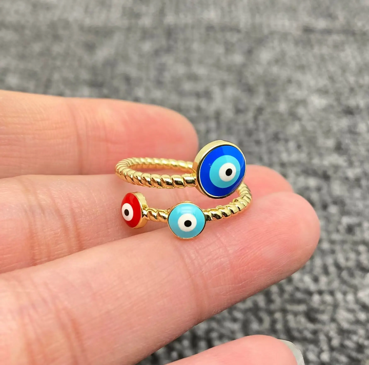 Evil Eye Enameled Adjustable Ring
