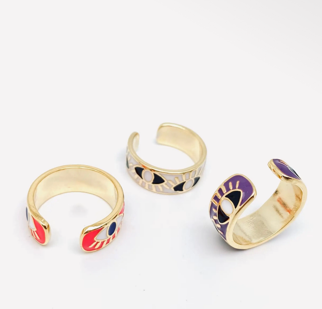 Enameled and 18K Gold Plated Evil Eye Ring-Black/Blue