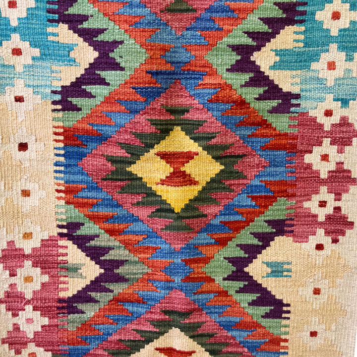 Bold Colored Wool Kilim Runner