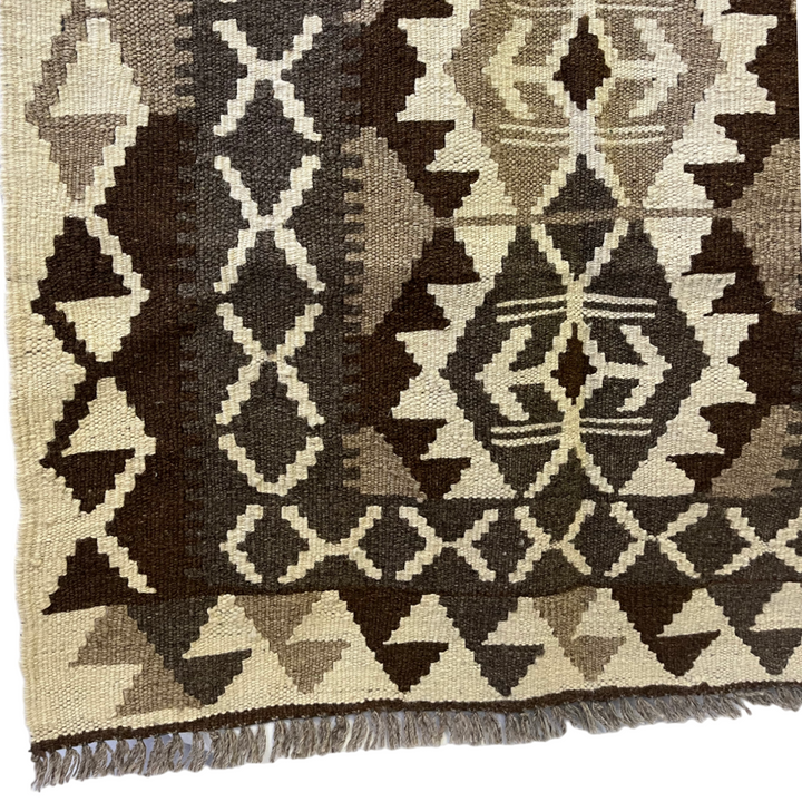 Dark Neutral Wool Kilim Runner